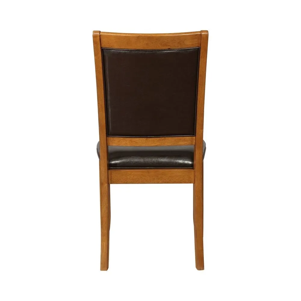 19 Inch Dining Chair, Set of 2, Brown Wood Frame, Faux Leather Seating By Casagear Home