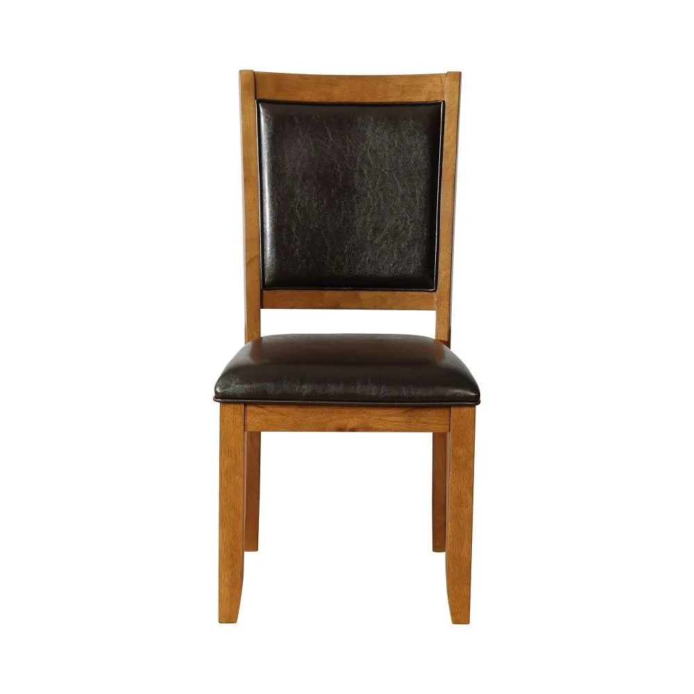 19 Inch Dining Chair, Set of 2, Brown Wood Frame, Faux Leather Seating By Casagear Home