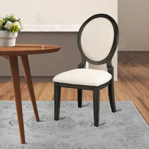 20 Inch Dining Chair, Set of 2, Oval Padded Back, Polylinen Cream Fabric By Casagear Home