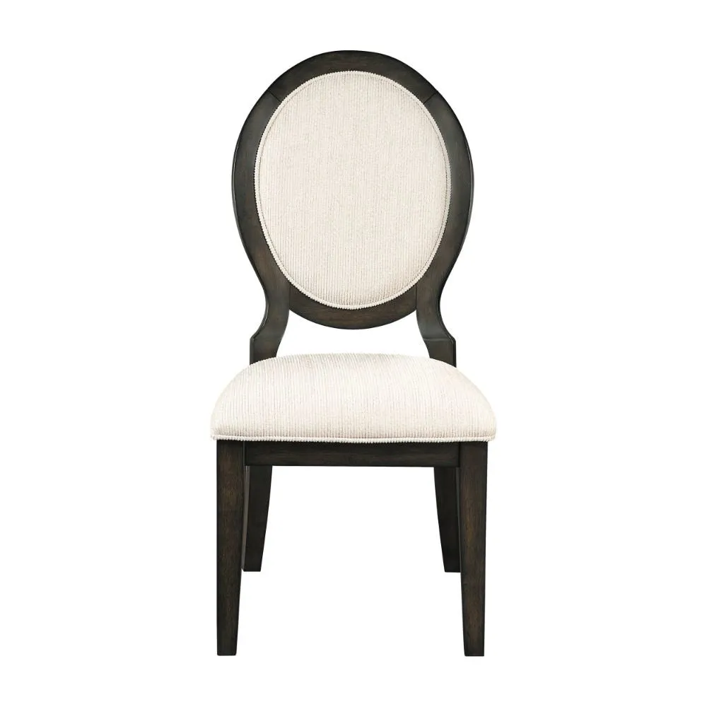 20 Inch Dining Chair, Set of 2, Oval Padded Back, Polylinen Cream Fabric By Casagear Home