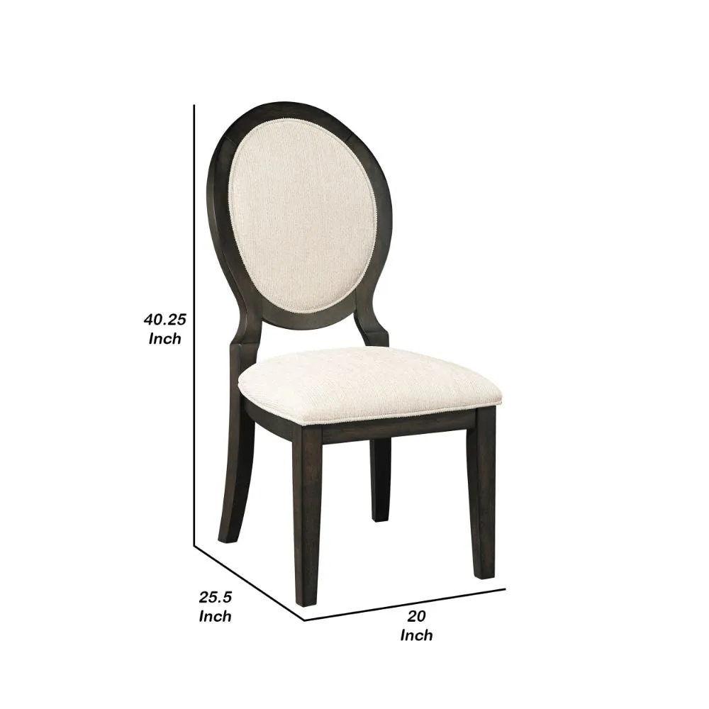 20 Inch Dining Chair, Set of 2, Oval Padded Back, Polylinen Cream Fabric By Casagear Home