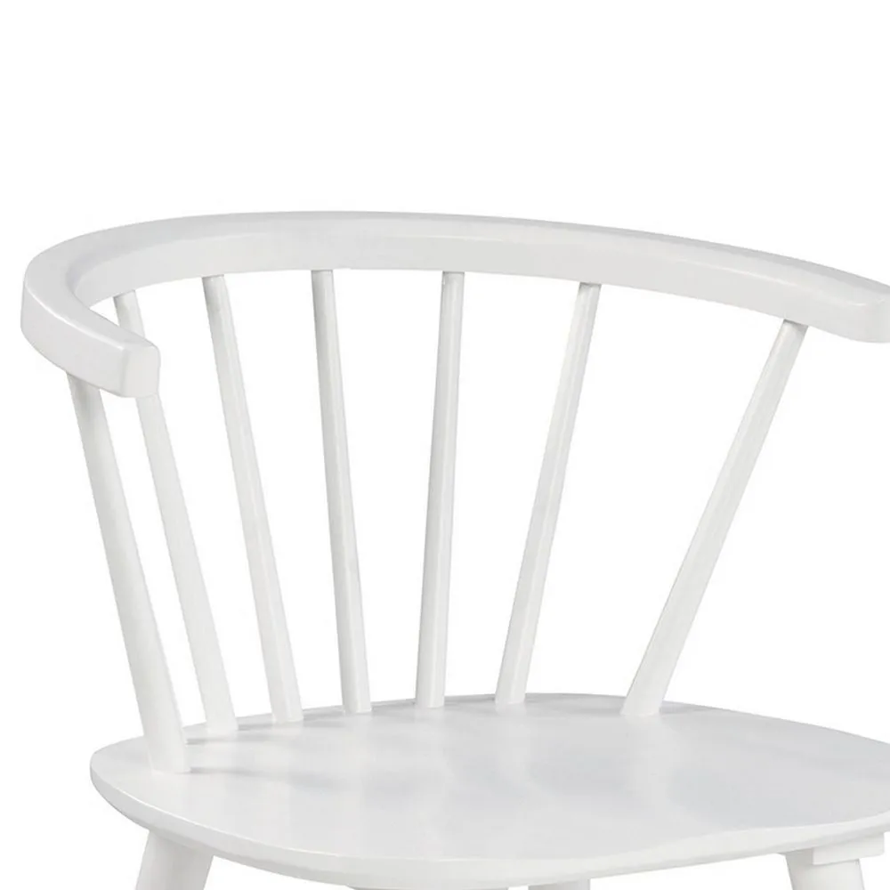 22 Inch Set of 2 Dining Chairs, Spindle Backrest, Matte White Wood Design By Casagear Home