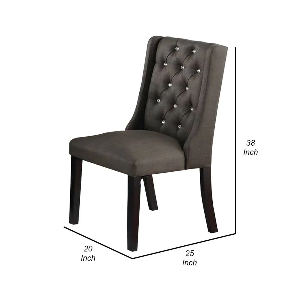 25 Inch Wood Dining Chair, Set of 2, Button Tufted Wingback Design, Black By Casagear Home