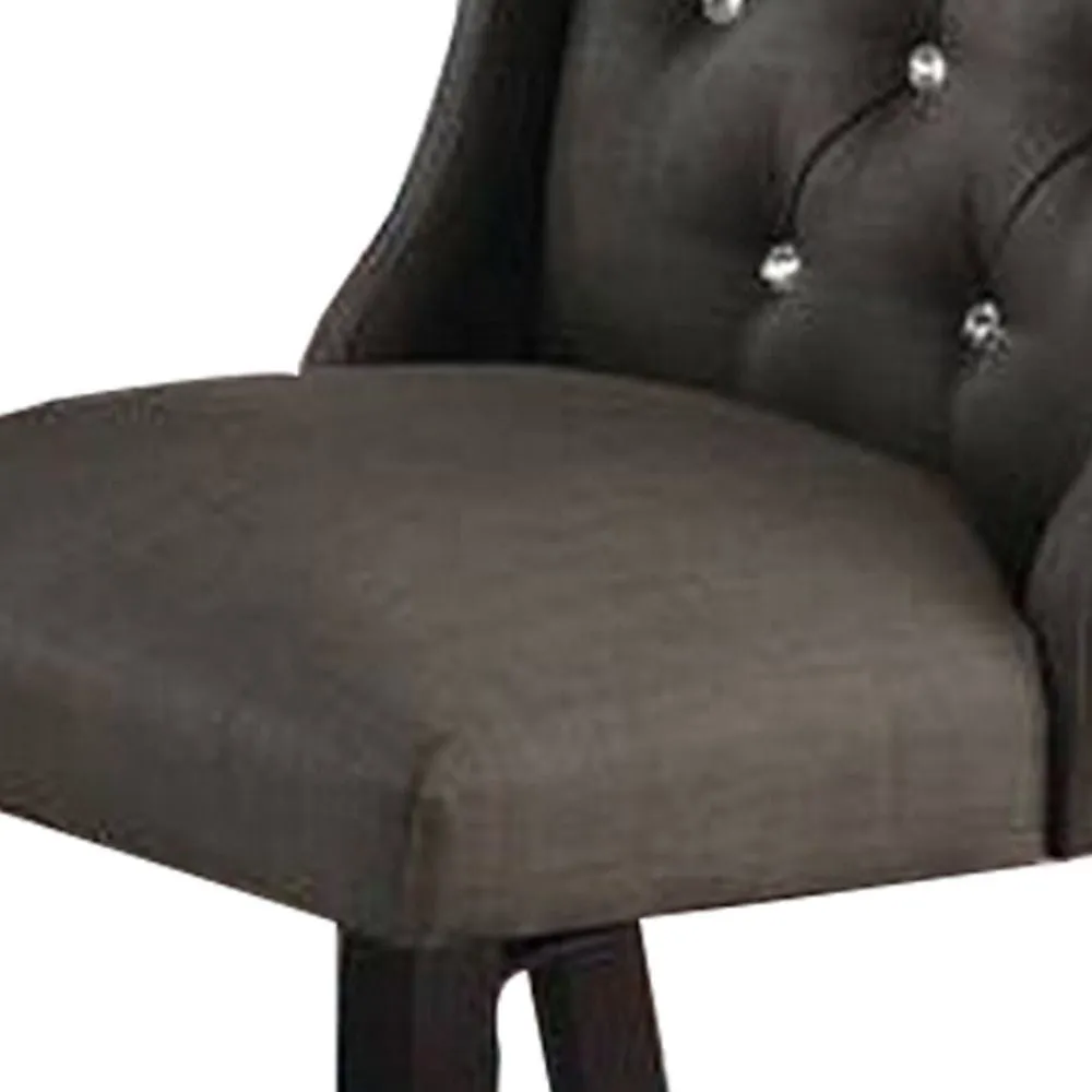 25 Inch Wood Dining Chair, Set of 2, Button Tufted Wingback Design, Black By Casagear Home