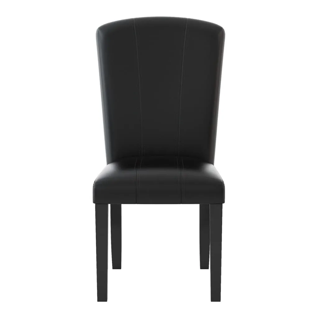 25 Inch Wood Side Chair, Curved Design, Black Vegan Faux Leather, Set of 2