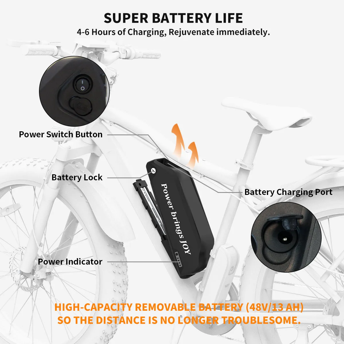 26" Electric Bike Ebike Bicycle 750W Motor Fat Tire With P7 48V 13AH Removable Li-Battery (Black)