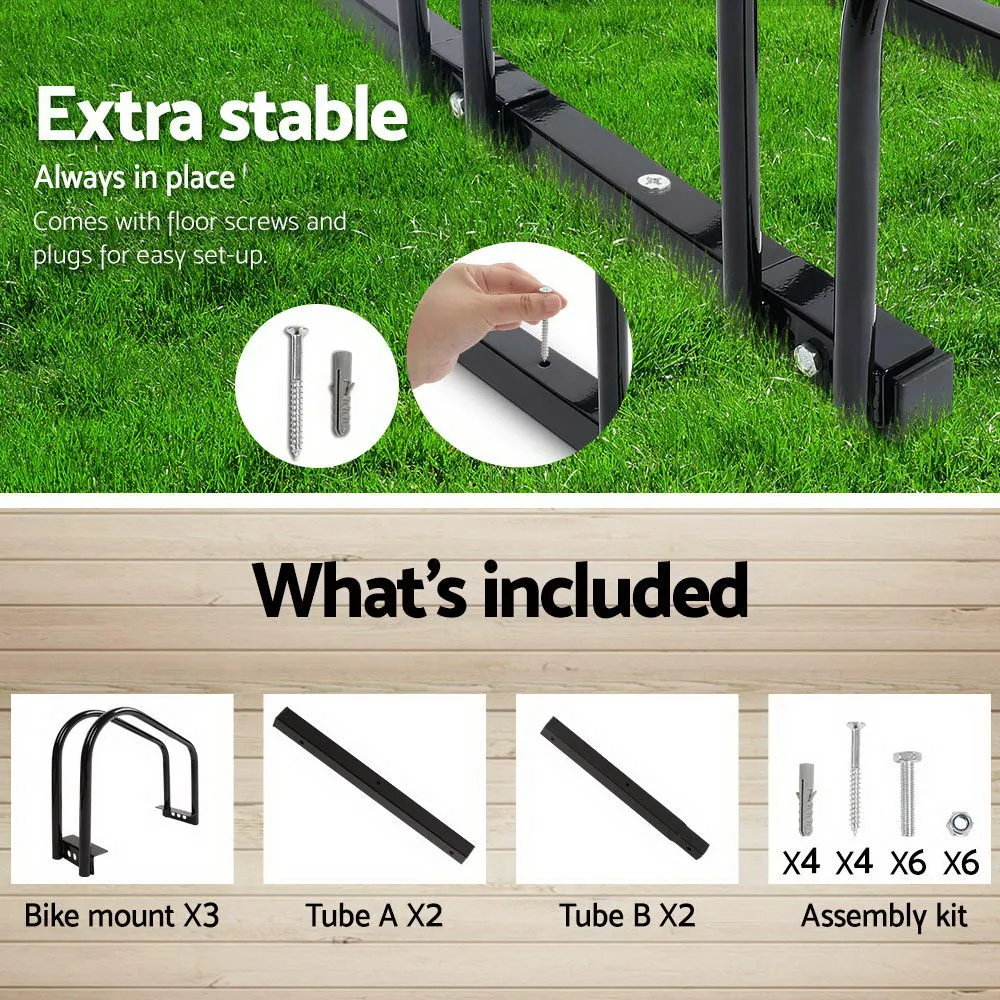 3 Bike Stand Floor Bicycle Storage Black