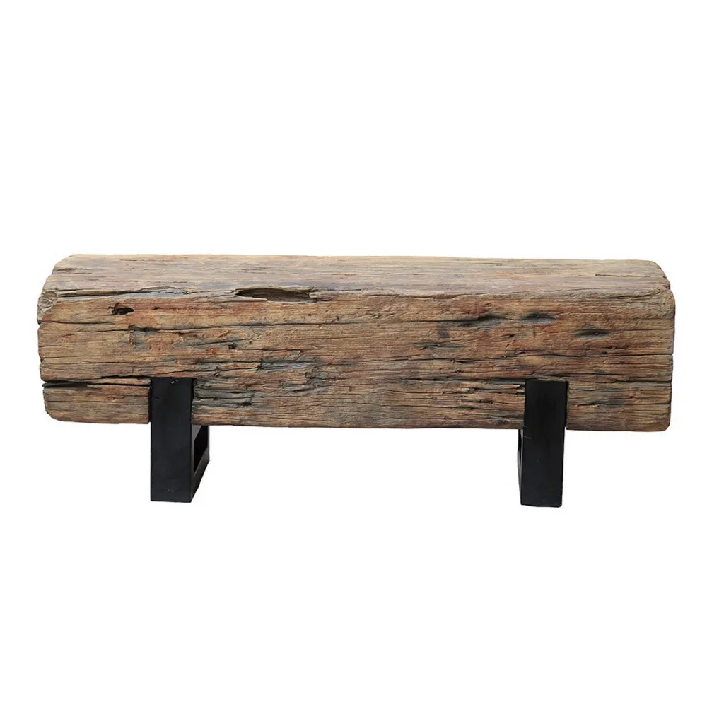 47 Inch Accent Bench, Log Design Solid Wood Seat, Classic Brown Finish By Casagear Home