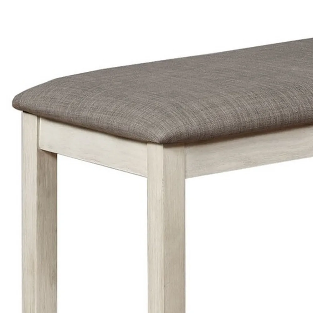 47" Upholstered Bench with Chamfered Legs, White and Gray By Casagear Home