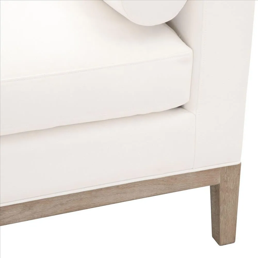 63 Inch Fabric Upholstered Bench with Track Armrests, Cream By Casagear Home