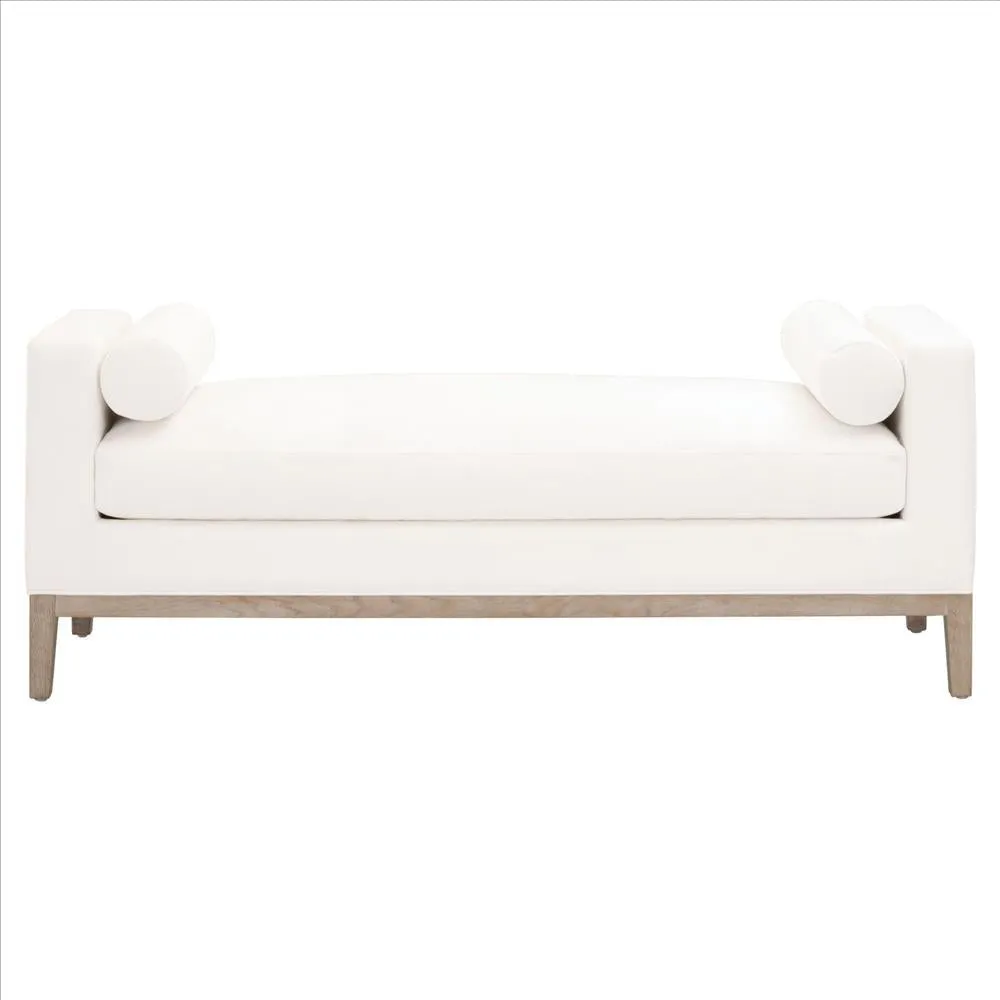 63 Inch Fabric Upholstered Bench with Track Armrests, Cream By Casagear Home