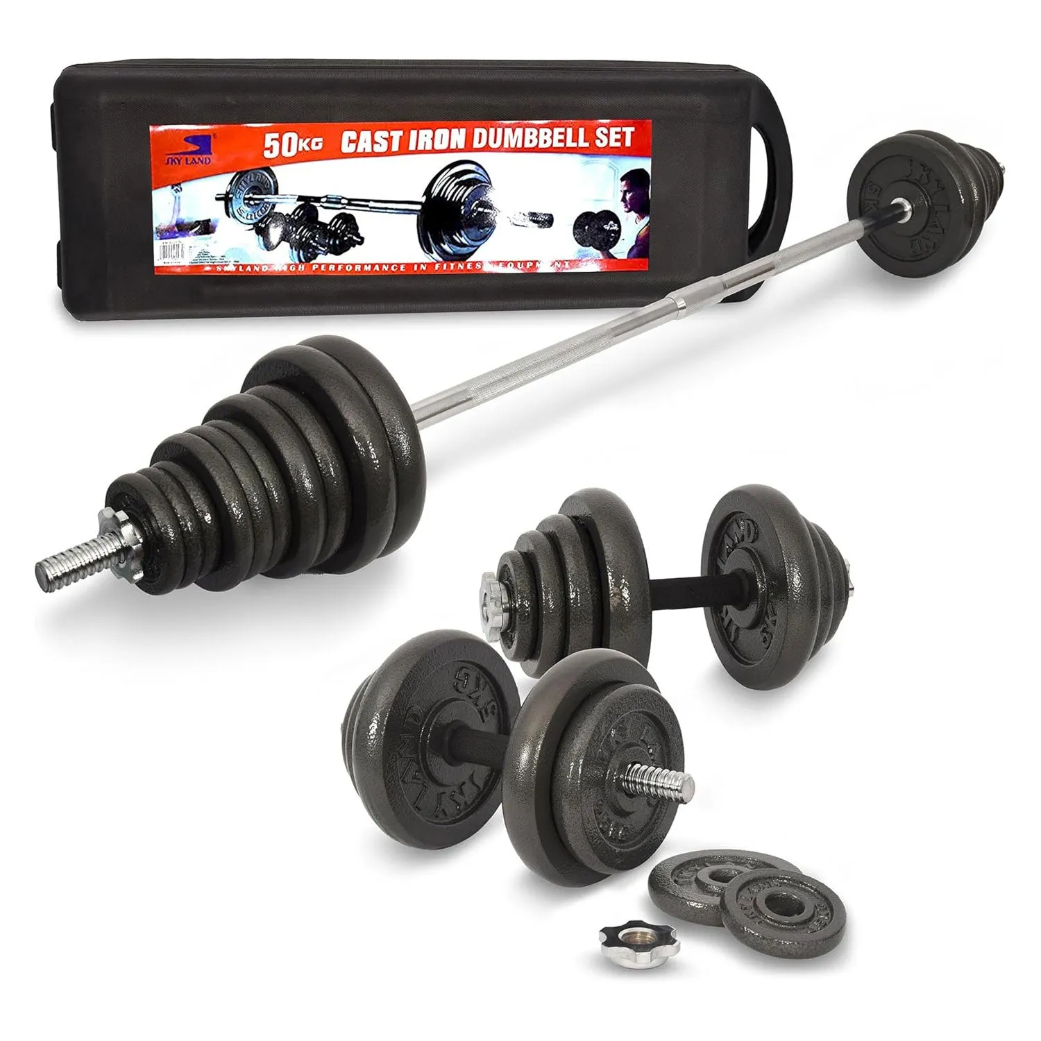 Adjustable Cast Iron and Barbell 50kg Dumbbell Set with Storage Box EM-9221-50 for Strength Training