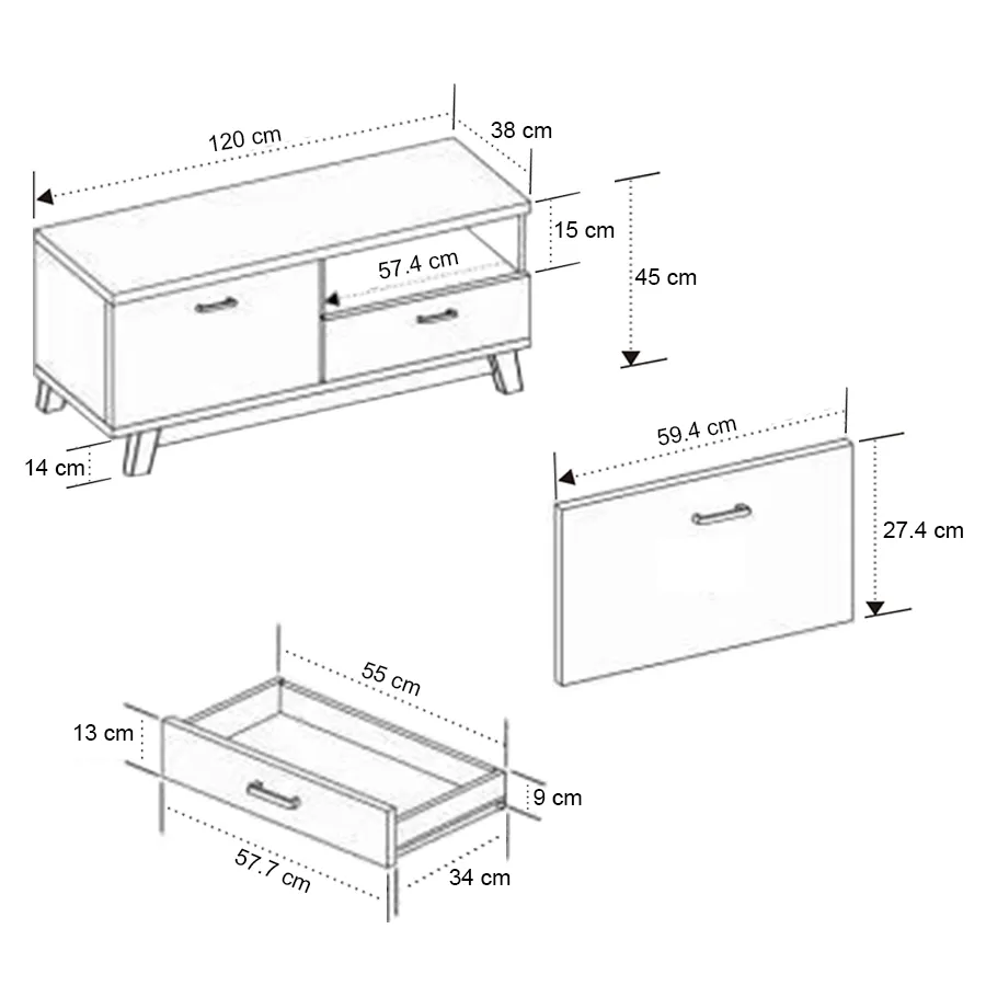 Aiden 120 cm Low TV Rack