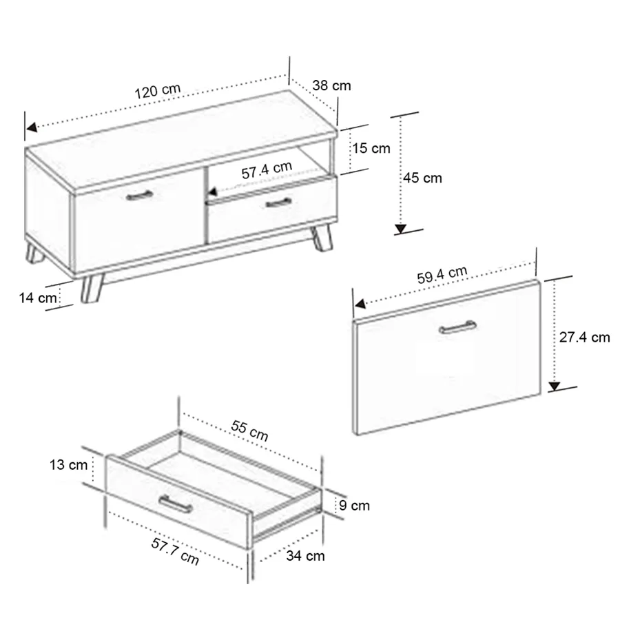 Aiden 120 cm Low TV Rack