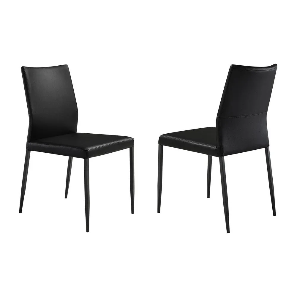 Ash 22 Inch Dining Chair Set of 2, Black Faux Leather, Tall Curved, Black By Casagear Home