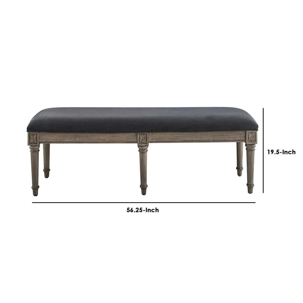 Bench with Velvet Upholstered Seat and 6 Legged Support, Gray By Casagear Home