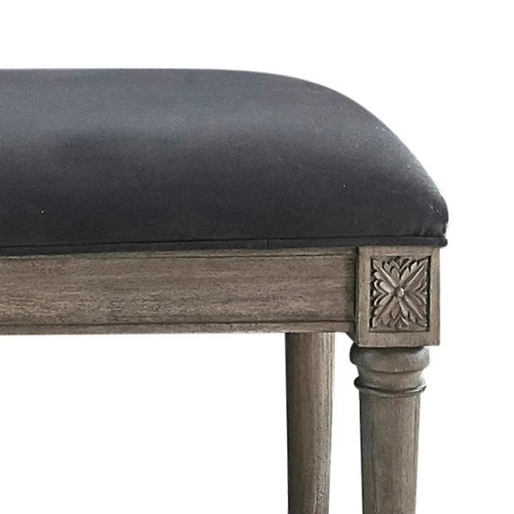 Bench with Velvet Upholstered Seat and 6 Legged Support, Gray By Casagear Home