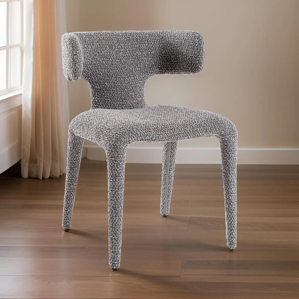 Cid Eve 21 Inch Dining Chair, Curved Wingback, Gray Textured Polyester By Casagear Home