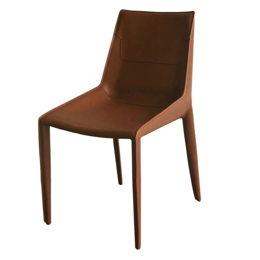 Cid Paz 19 Inch Dining Chair, Set of 2, Brown Saddle Leather, Tapered Legs  By Casagear Home