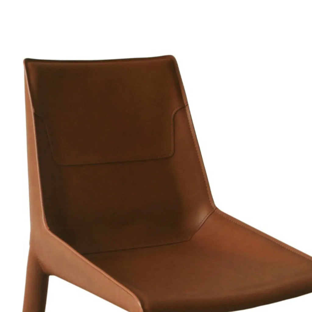 Cid Paz 19 Inch Dining Chair, Set of 2, Brown Saddle Leather, Tapered Legs  By Casagear Home