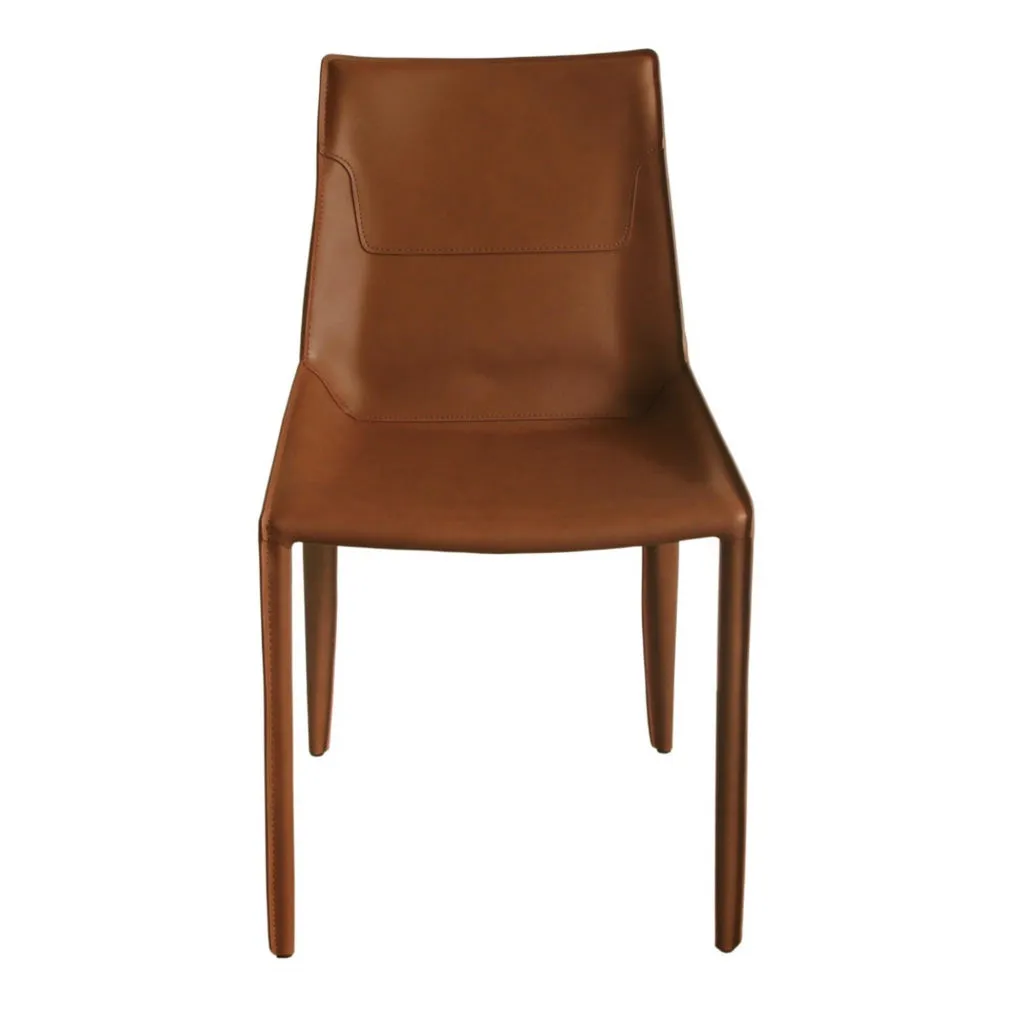 Cid Paz 19 Inch Dining Chair, Set of 2, Brown Saddle Leather, Tapered Legs  By Casagear Home