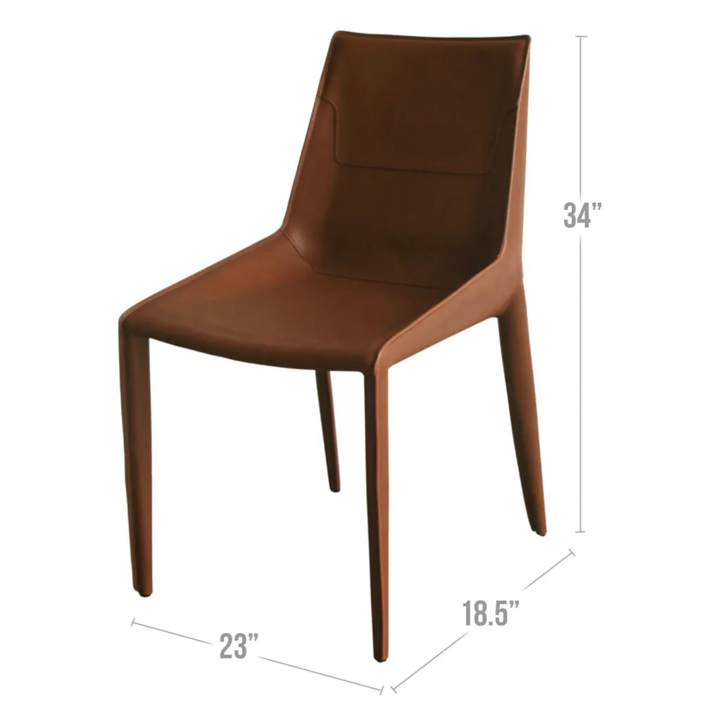 Cid Paz 19 Inch Dining Chair, Set of 2, Brown Saddle Leather, Tapered Legs  By Casagear Home