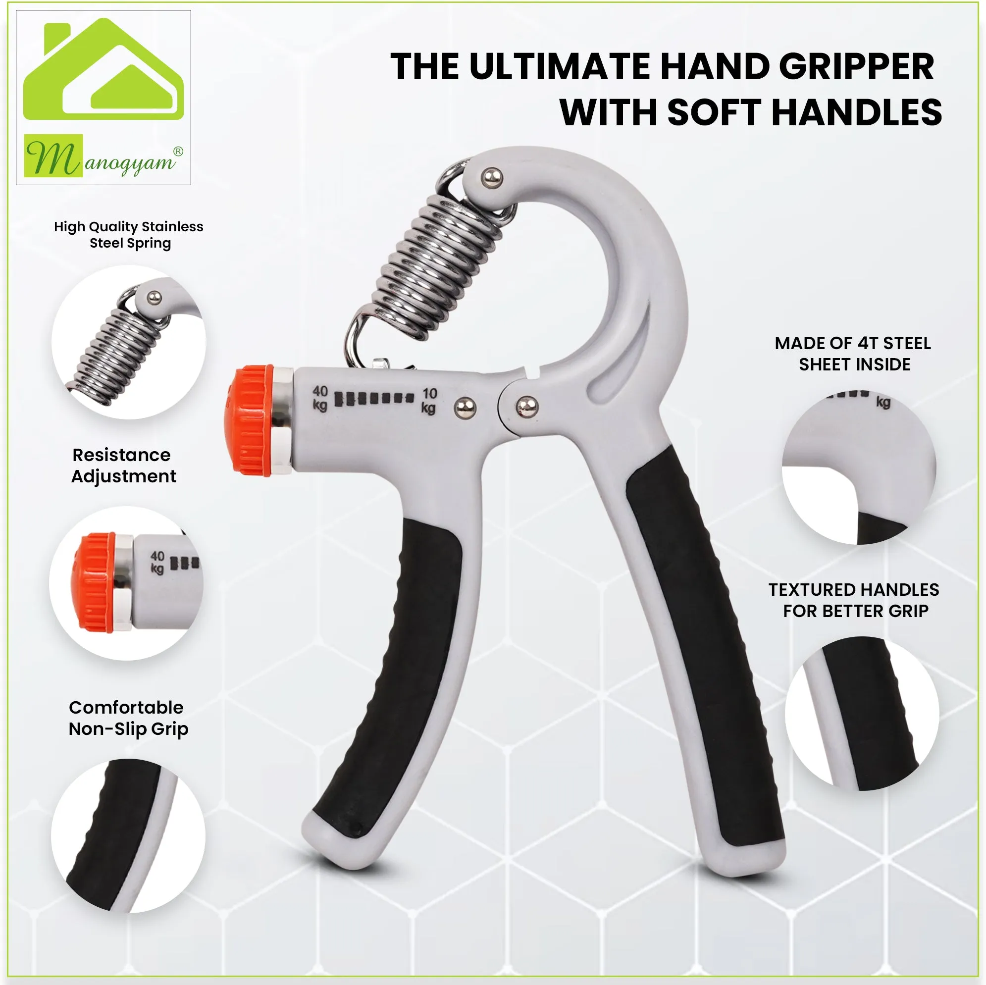 Combo Loop Band Set Of 2 Adjustable Hand Grip Strength & 1Pc Hand Gripper 10-40