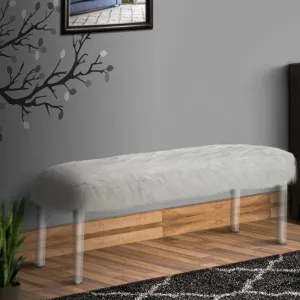 Contemporary Bench with Faux Fur Seat and Acrylic Legs, White and Clear By Casagear Home