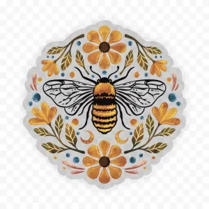 Flowers And Bee Clear Sticker