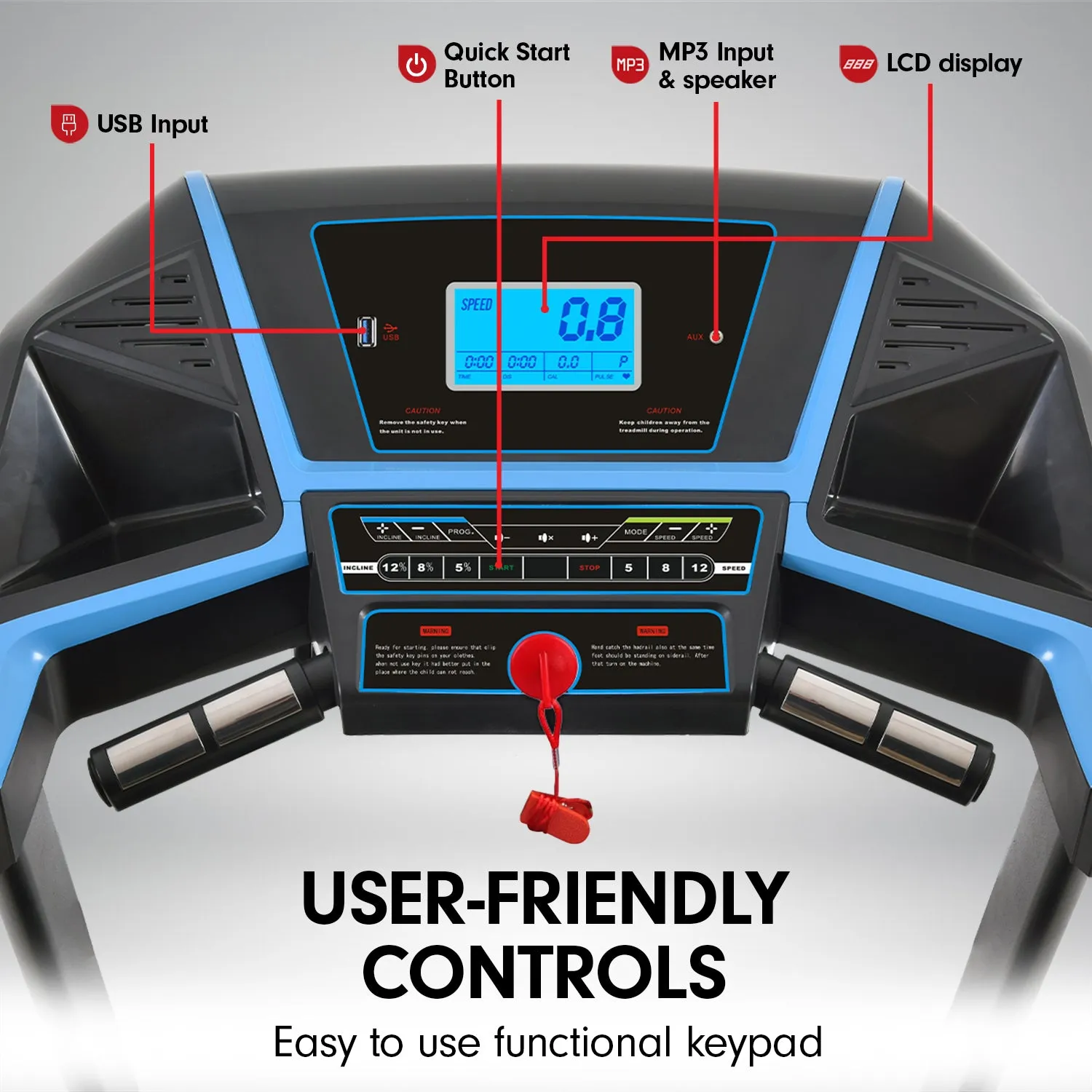 Foldable Treadmill with Incline, LCD, 12 Programs, 2.0 hp Motor