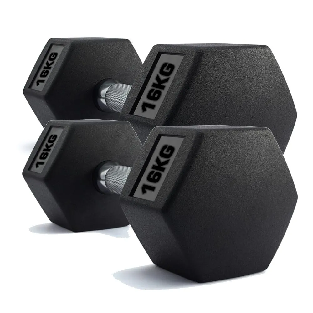 Hex Dumbbells Rubber Encased Weights (Pair) 16Kg