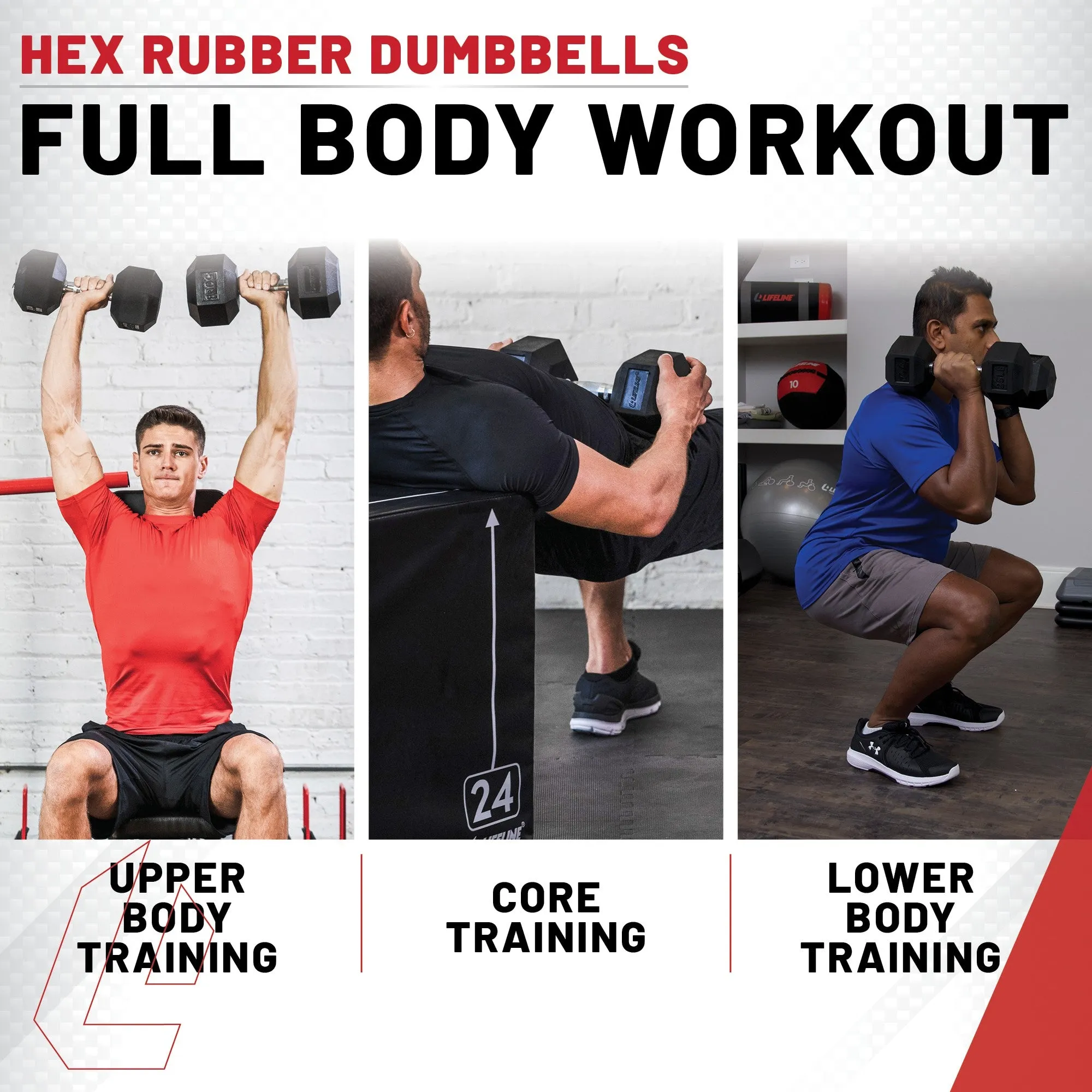 Hex Rubber Dumbbell Set With Rack