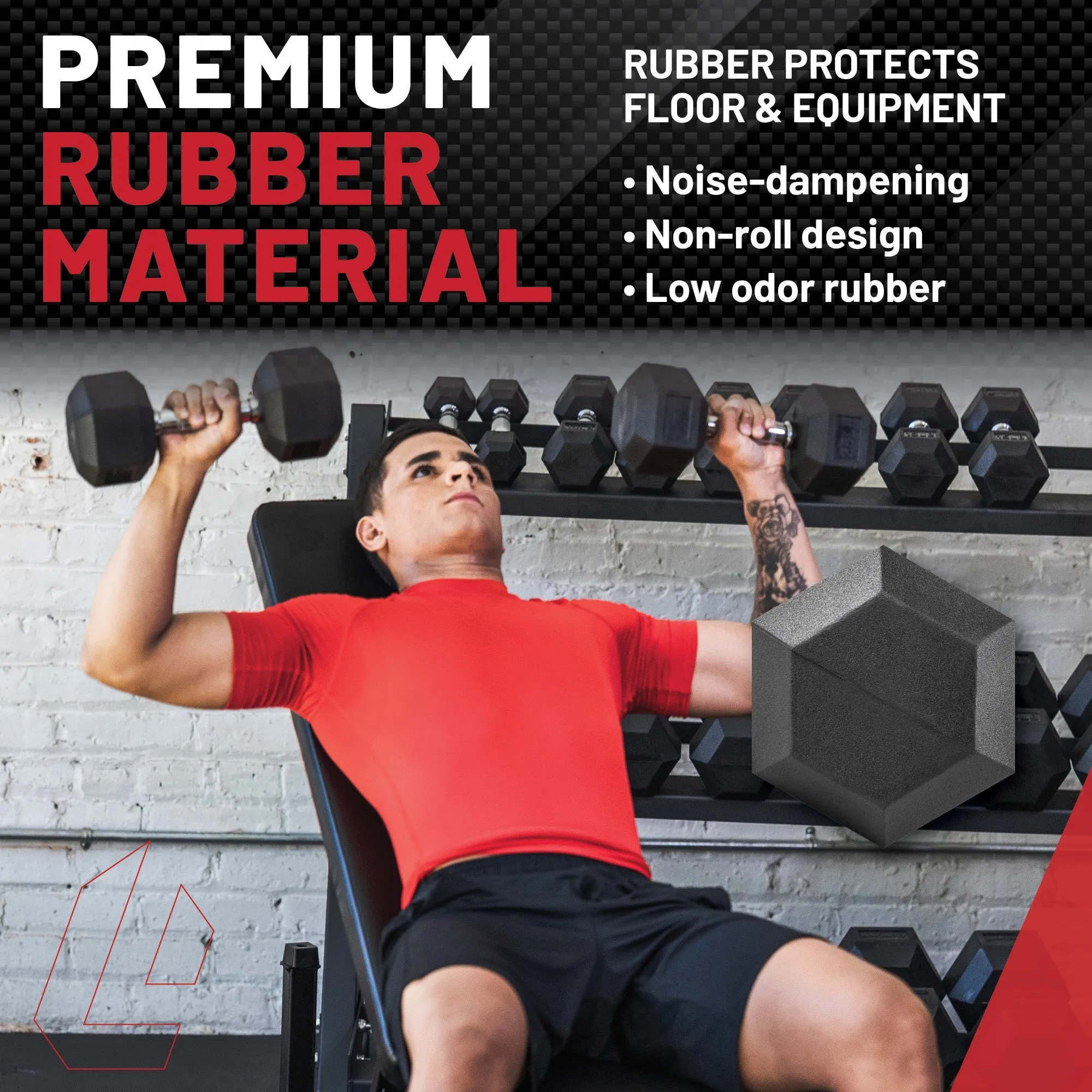 Hex Rubber Dumbbell Set With Rack