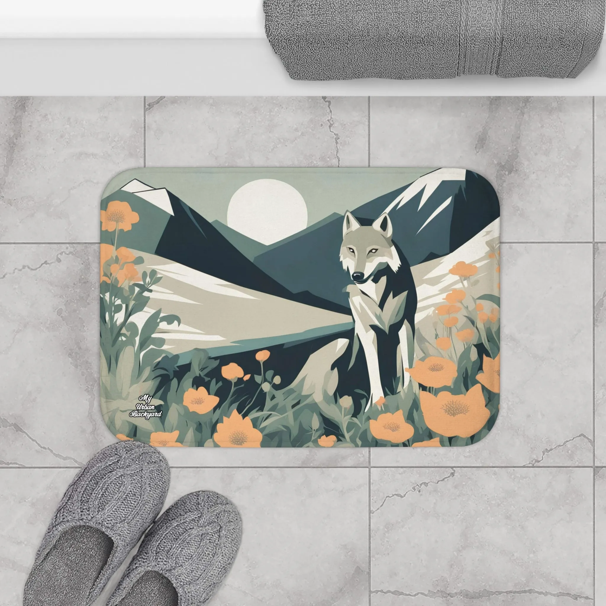 Mountain Wolf, Memory Foam Bath Mat - Cozy Bathroom Essential