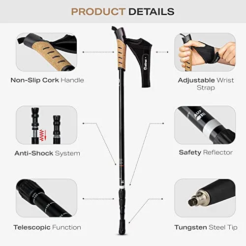 Powrx Attrac Classic Aluminum Nordic Walking Trekking Poles With Carry Bag Black