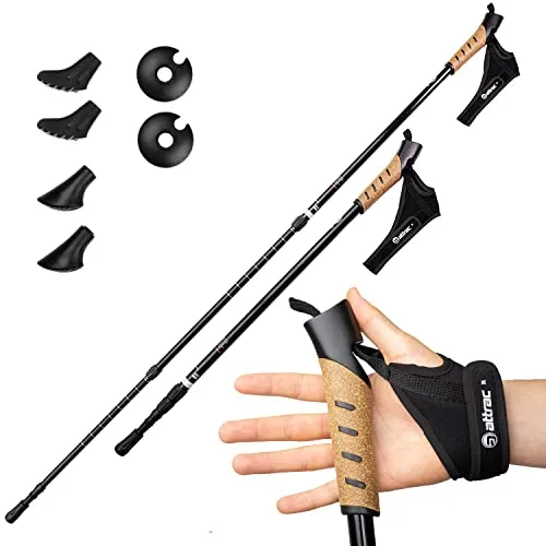 Powrx Attrac Classic Aluminum Nordic Walking Trekking Poles With Carry Bag Black