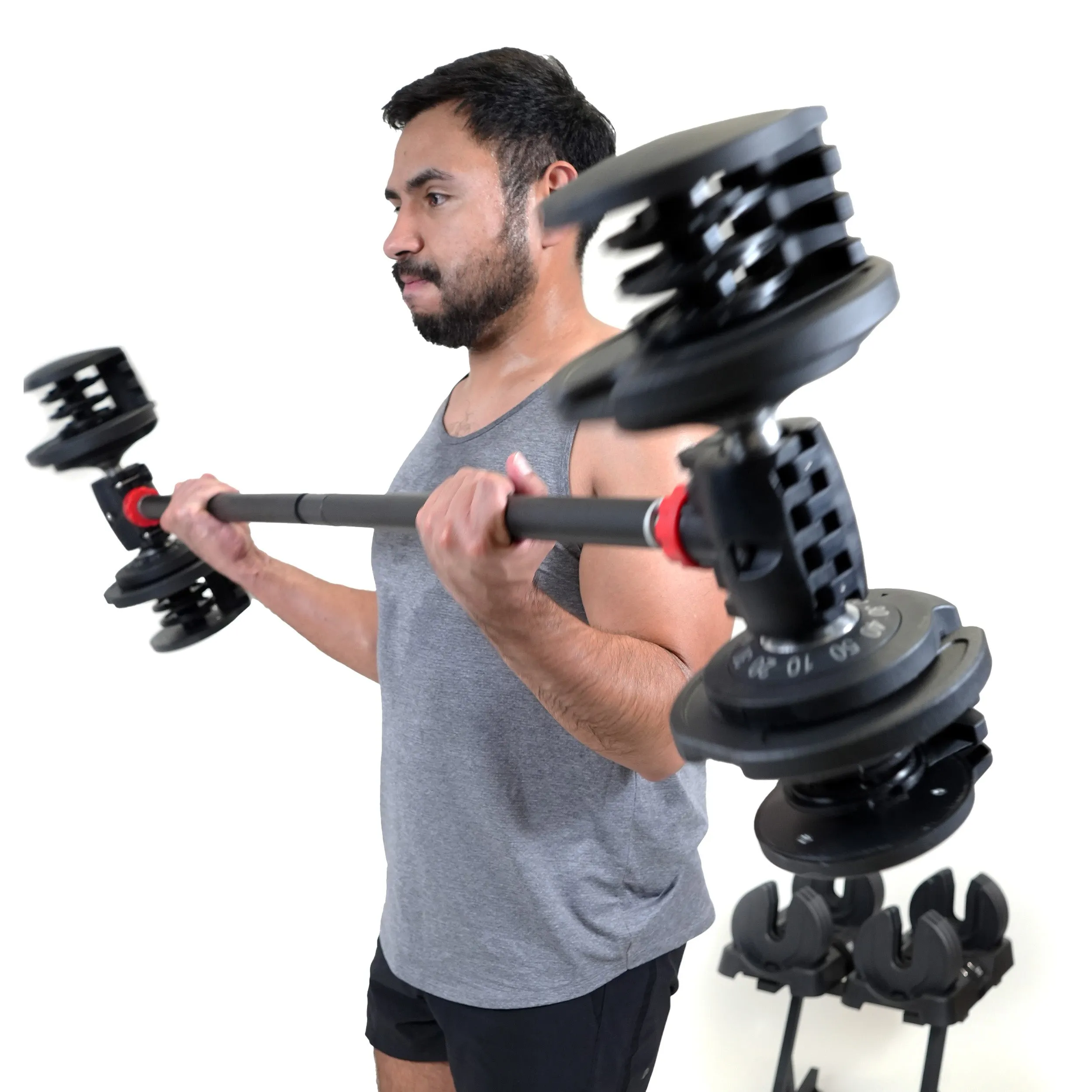 PRCTZ Modular Weight Training Barbell with 2x 10-50 lb Adjustable Dumbbell and Stand