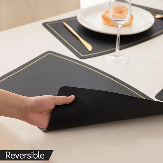 Premium Faux Leather Dining Table Mats, Black