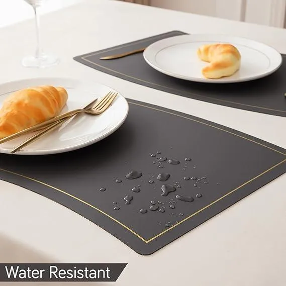 Premium Faux Leather Dining Table Mats, Graphite Grey