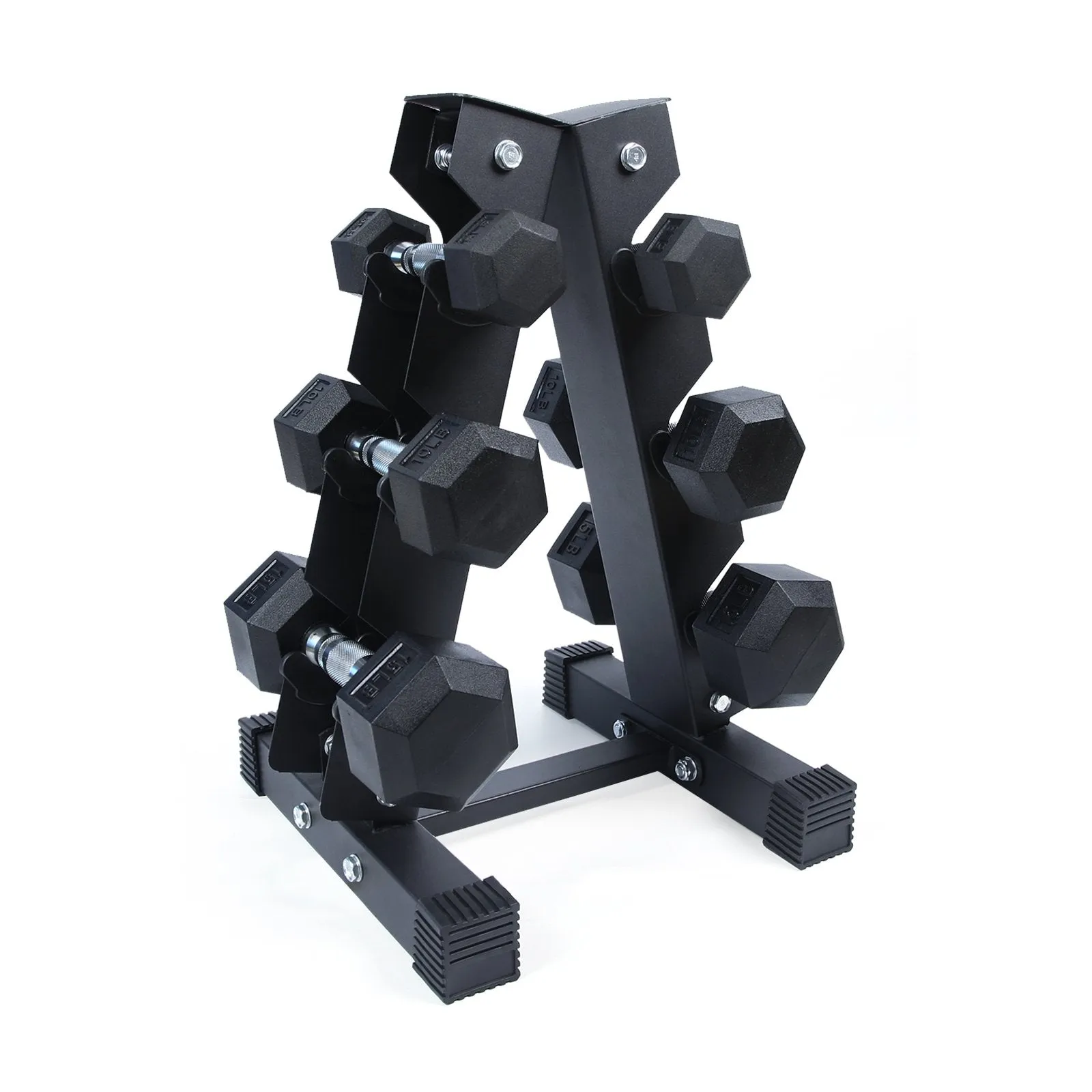 RitFit Rubber Hex Dumbbells Set with Rack 60LB-300LB