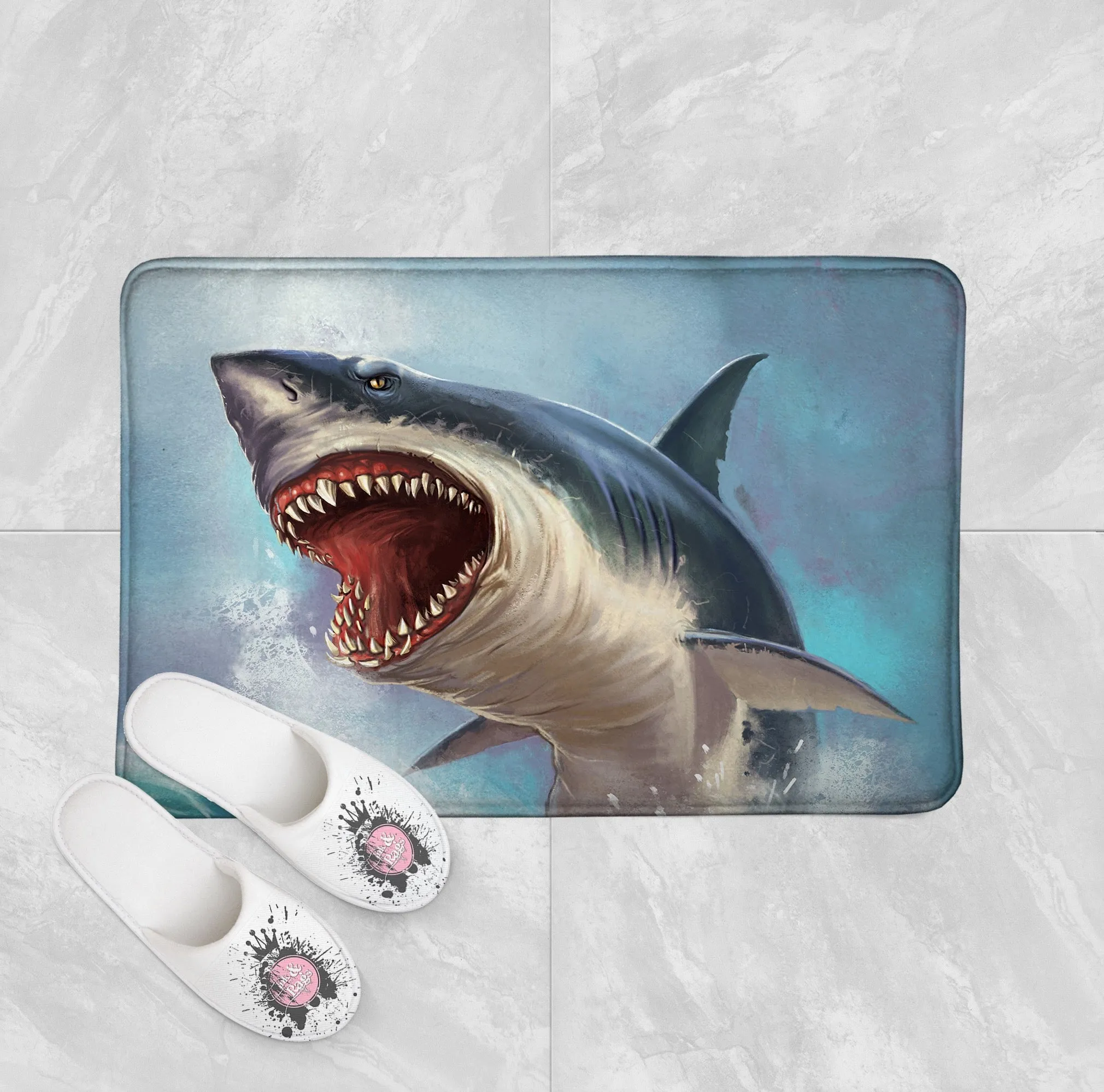 Shark Bite Shower Curtains and Optional Bath Mats