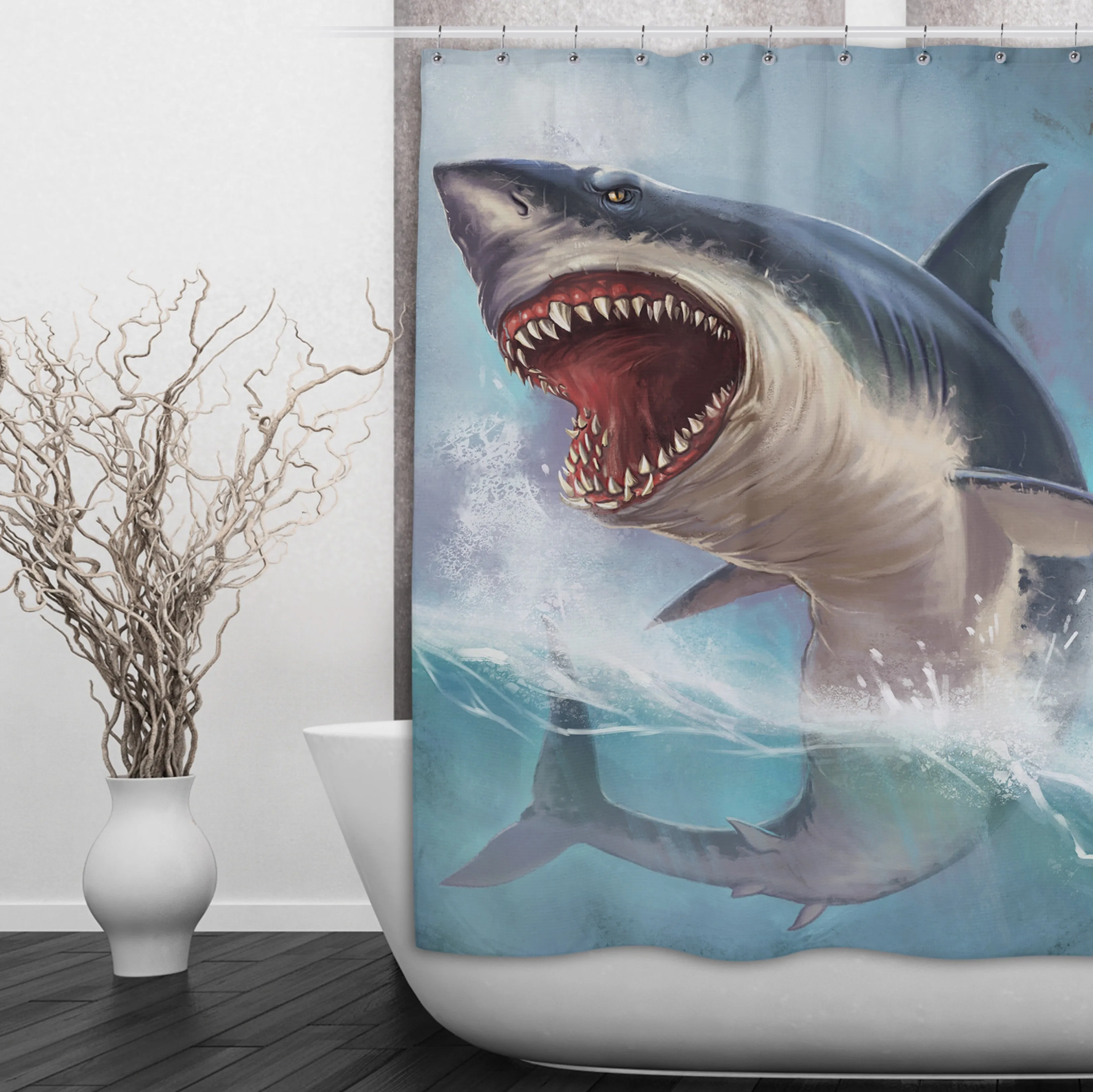 Shark Bite Shower Curtains and Optional Bath Mats