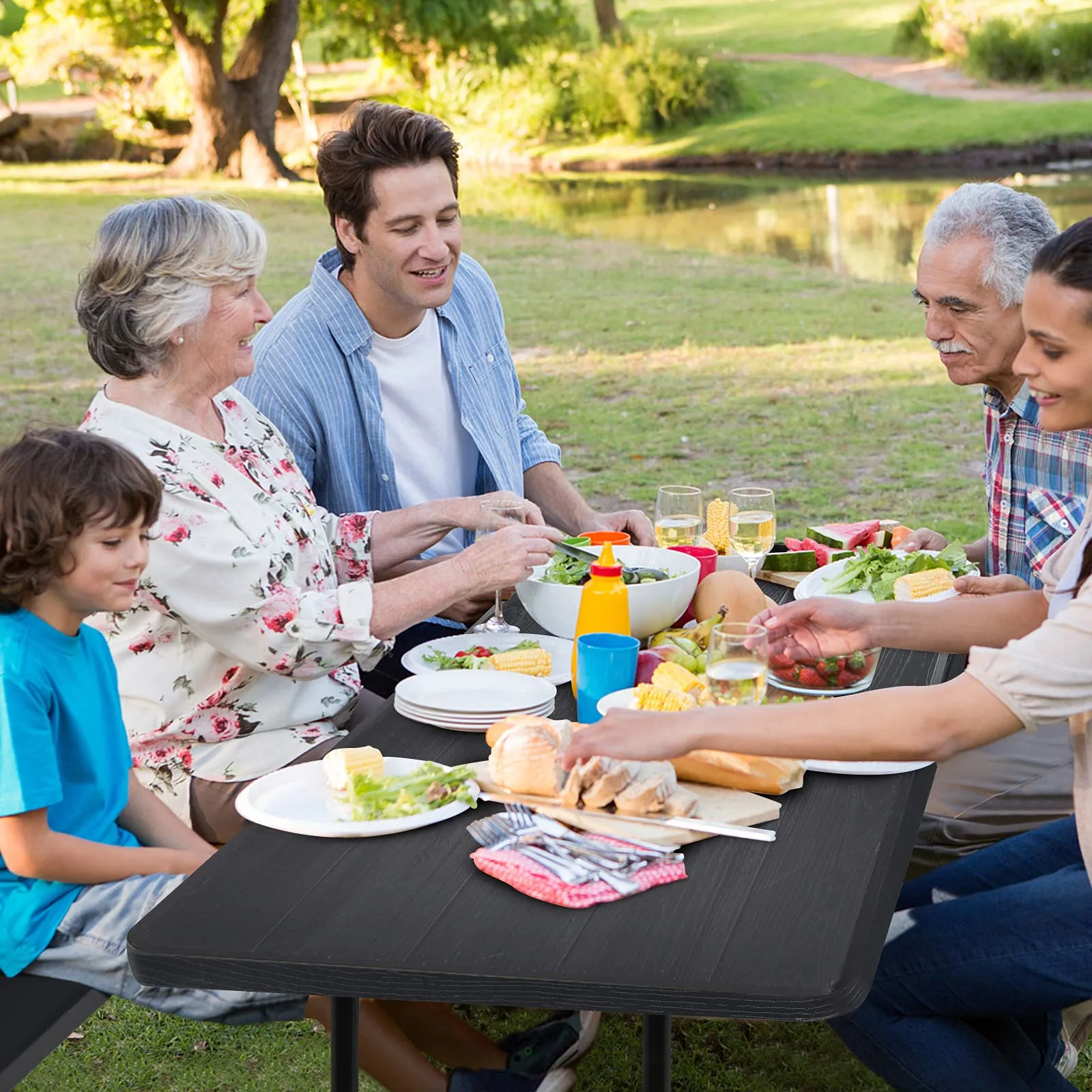 Tangkula Folding Picnic Table with 2 Benches