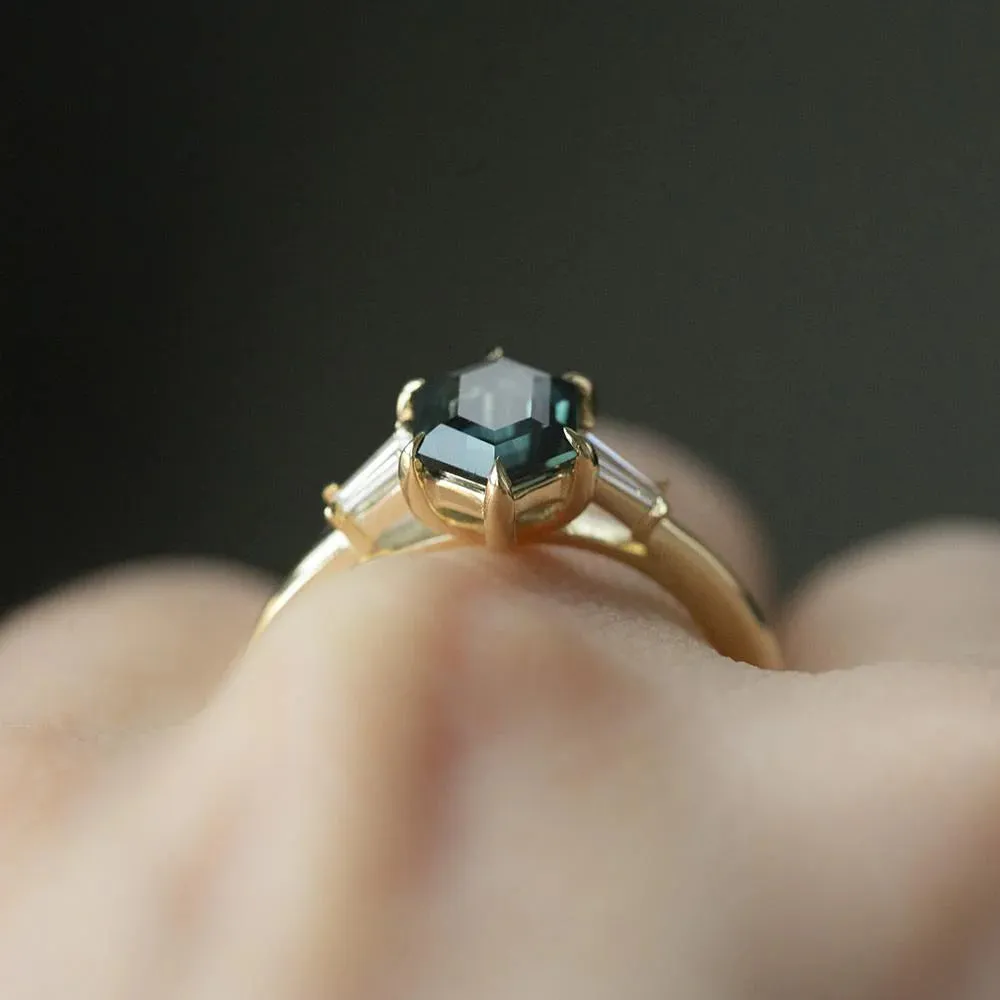 Three Stone Ring with Tapered Baguette Diamonds - Setting