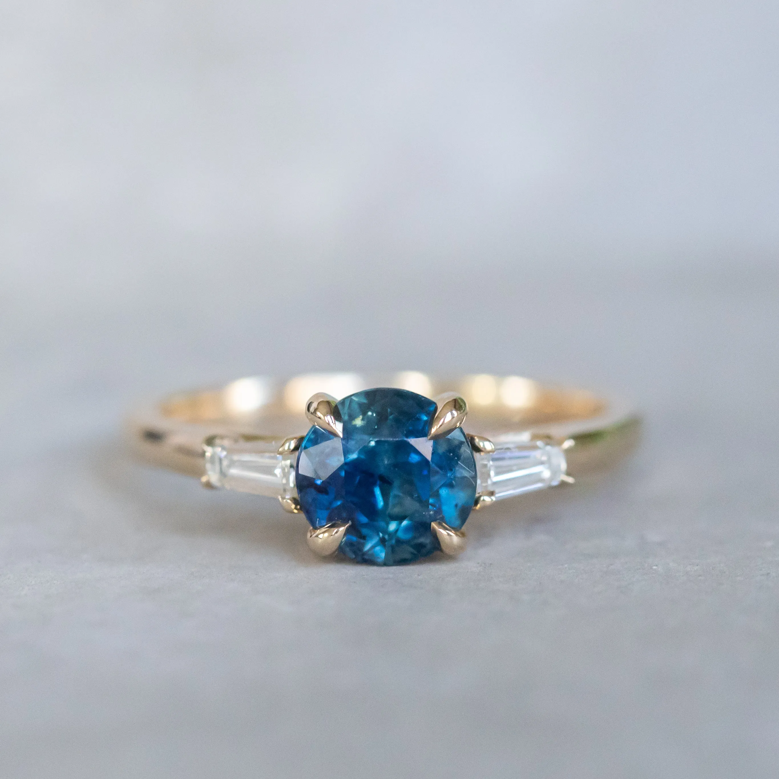 Three Stone Ring with Tapered Baguette Diamonds - Setting