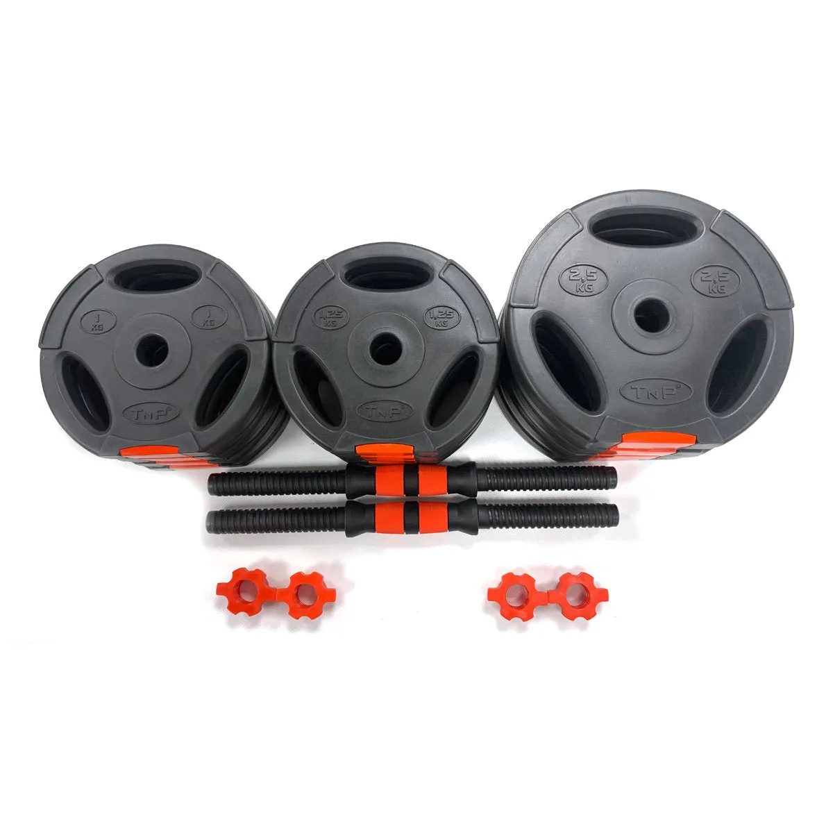 Tri-Grip Dumbbell Set (Black Red Dumbbell Bar) 30Kg