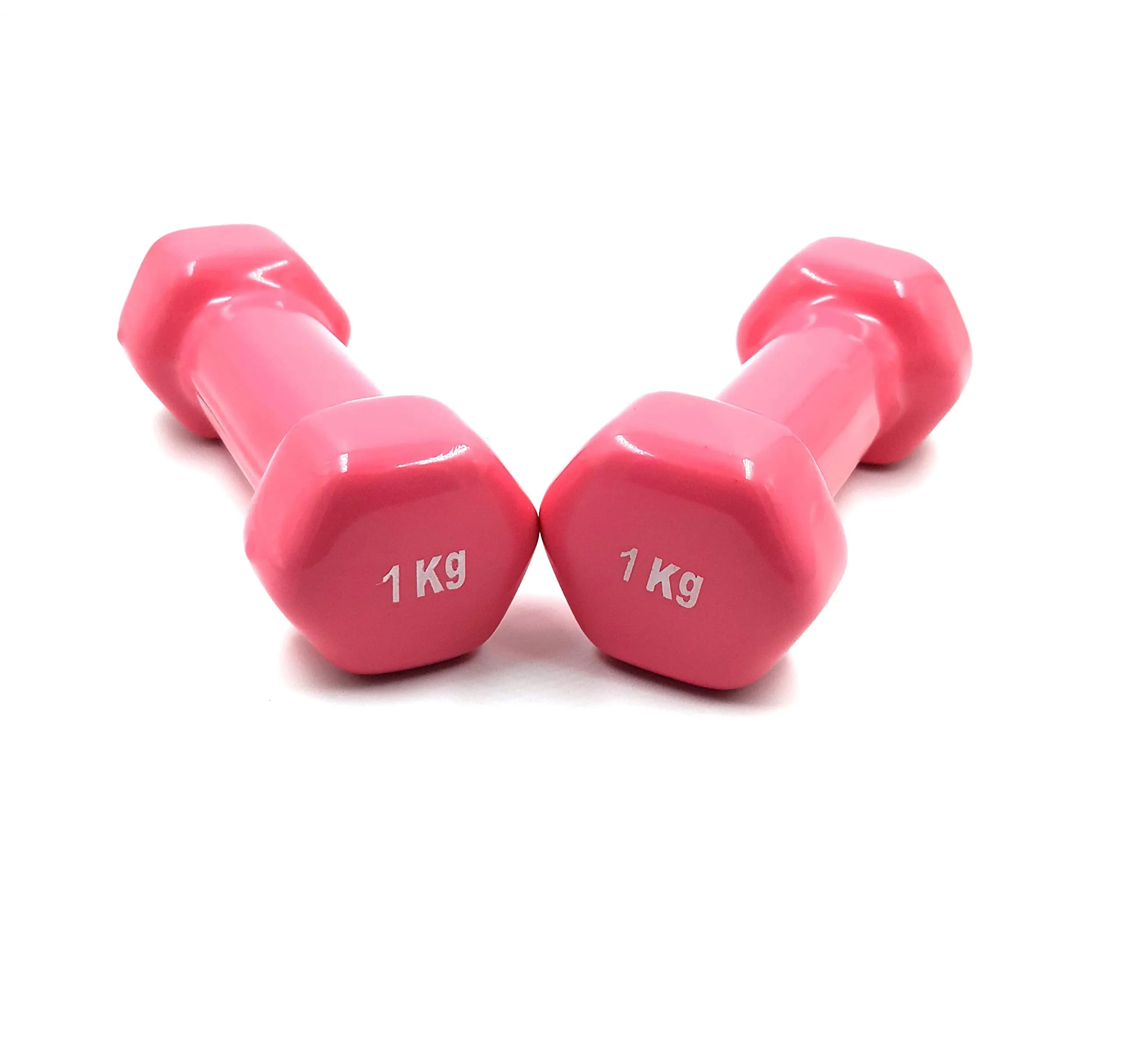 Unisex Hexagon Rubber Vinyl Fixed Dumbbell - Pair Set Hand Weights for Strength Training - Weight Loss, Workout Bench, Gym Dumbbells, and Home Workouts - Set of 2, 1 kg Pink