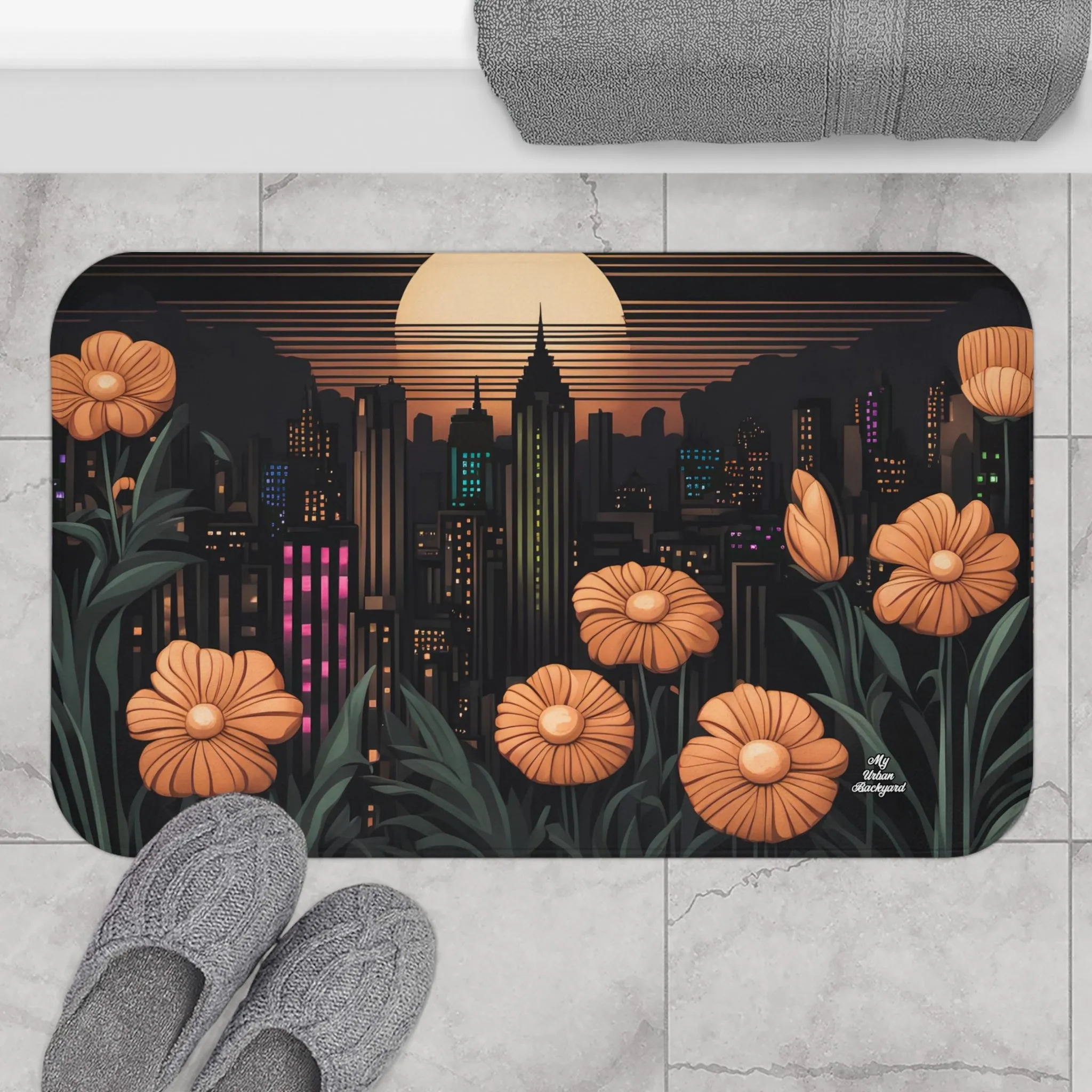 Urban Sunset, Memory Foam Bath Mat - Cozy Bathroom Essential