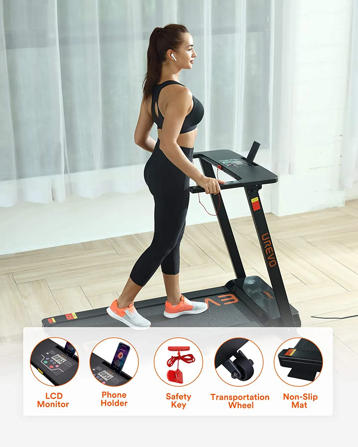 UREVO Foldable Treadmills for Home,Under Desk Electric Treadmill Workout Running Machine,2.5HP Portable Compact Treadmill with 12 Pre Set Programs and 16.5 Inch Wide TreadBelt