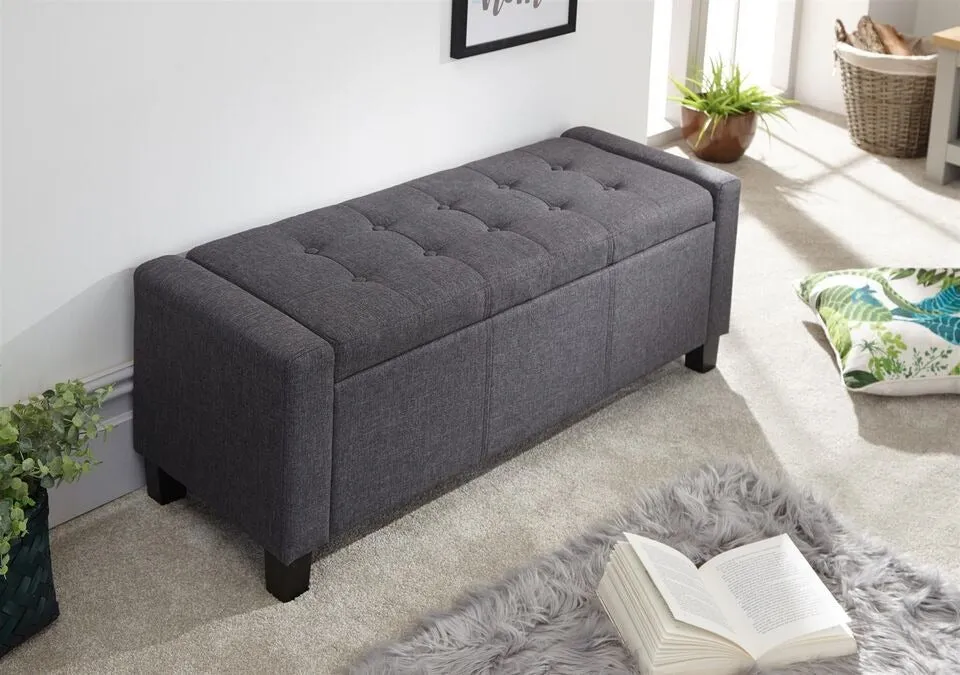 Windsor 2 Seater Fabric Storage Ottoman Bench Sette Pouffe Puffy for Foot Rest